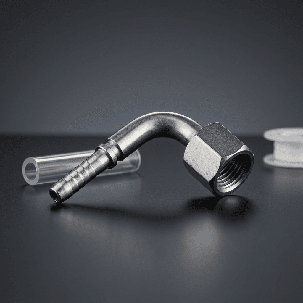 Female 90 degree elbow fitting with hex swivel nut