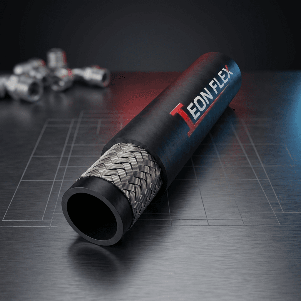 R1 Hydraulic Hose cutaway 1 of 5 — cover stepped back to show the single high-tensile steel wire braid